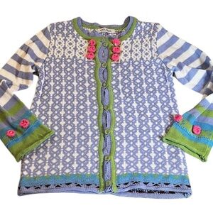 MISS LOOK Vintage Patterned Cardigan with Floral Accents. Small